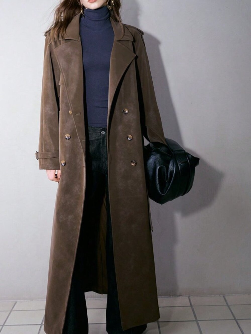 Mocha Brown Elegant Women's Long Trench Coat - Picture 3 of 6